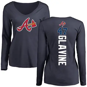 Women's Tom Glavine Atlanta Braves Backer Slim Fit Long Sleeve T-Shirt - Navy