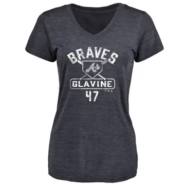 Women's Tom Glavine Atlanta Braves Base Runner Tri-Blend T-Shirt - Navy
