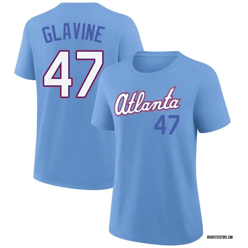 Women's Tom Glavine Atlanta Braves Light Blue 2026 City Connect Name & Number T-Shirt