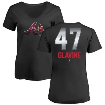 Women's Tom Glavine Atlanta Braves Midnight Mascot V-Neck T-Shirt - Black