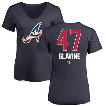 Women's Tom Glavine Atlanta Braves Name and Number Banner Wave V-Neck T-Shirt - Navy