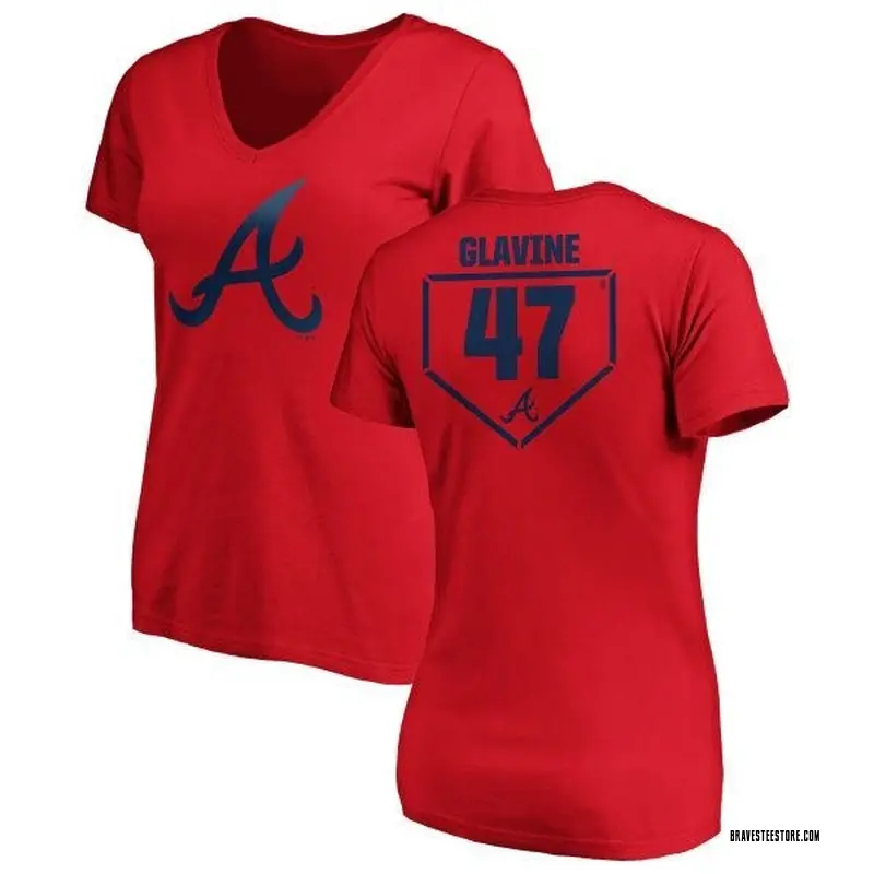 Women's Tom Glavine Atlanta Braves RBI Slim Fit V-Neck T-Shirt - Red
